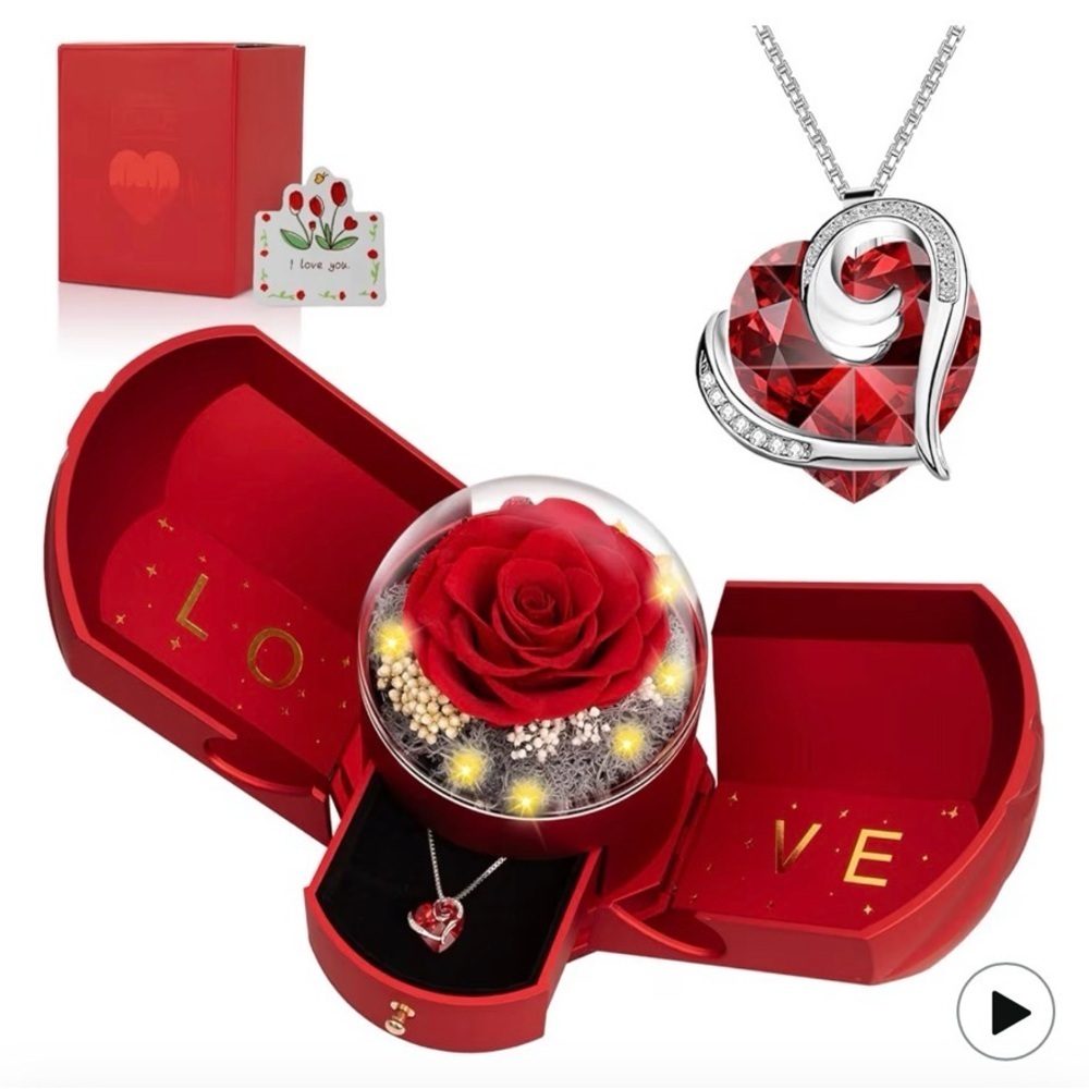 🌹Preserved Lighted Rose Box with Necklace